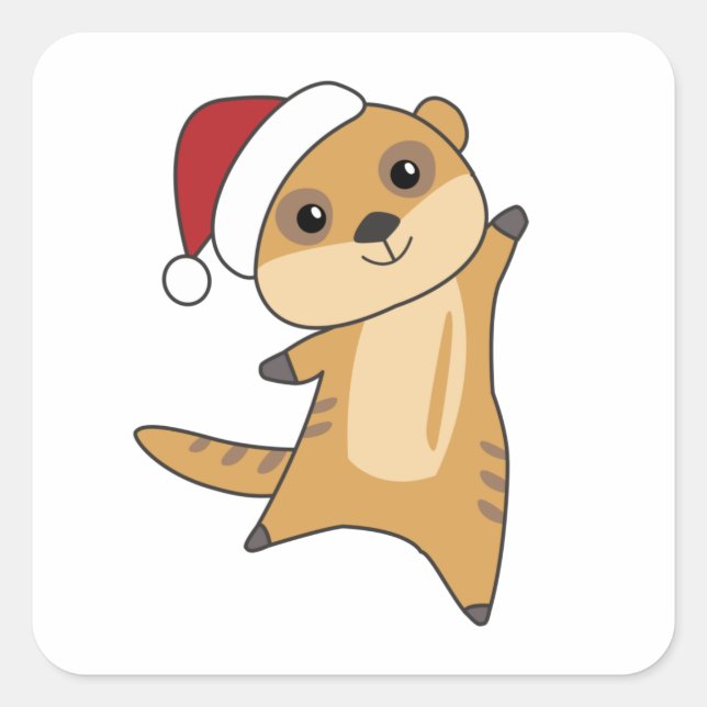 Sticker Carré Meerkat Noël Neige Animaux d'hiver (Devant)