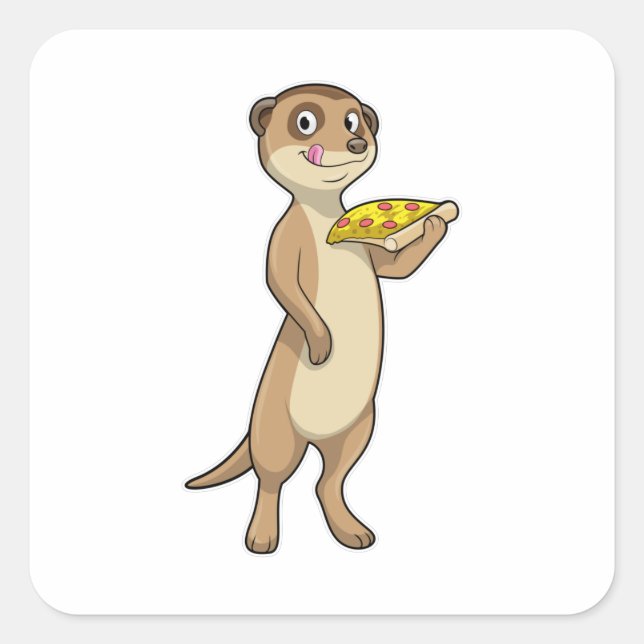 Sticker Carré Meerkat with pizza (Devant)