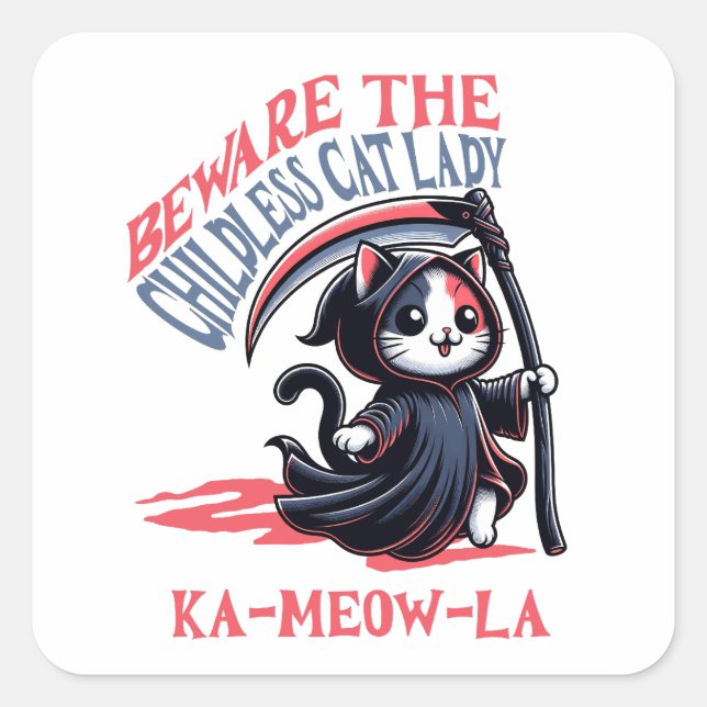 Sticker Carré Méfiez-vous des chats sans enfants Lady Kamala (Devant)