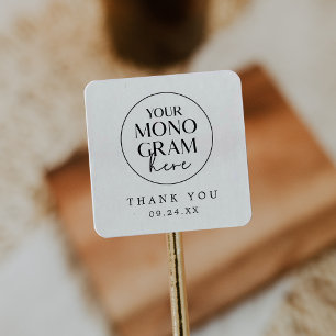 Sticker Carré MEGHAN Monogramme noir blanc Boho Mariage Merci