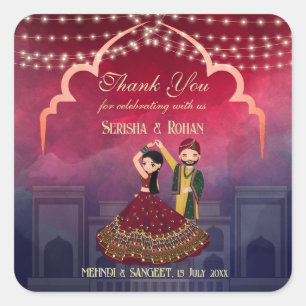 Sticker Carré Mehndi Sangeet couple de danse bleu foncé