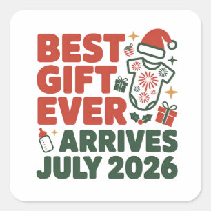 Sticker Carré Meilleur Cadeau Arrive en Juillet 2026 Noël Couple