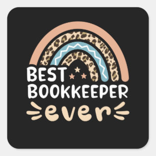 Sticker Carré Meilleur gardien de livres jamais Leopard Rainbow 