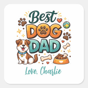 Sticker Carré Meilleur Papa Chien du Monde Fête des Pères Pers