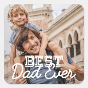 Sticker Carré Meilleur Papa Jamais Moderne Cool Broderie Photo P