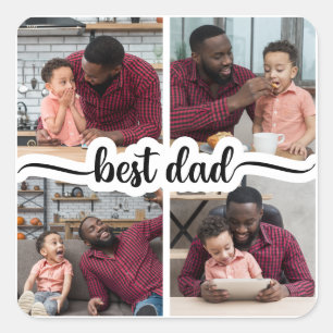 Sticker Carré Meilleur papa personnalisé 4 photo Collage