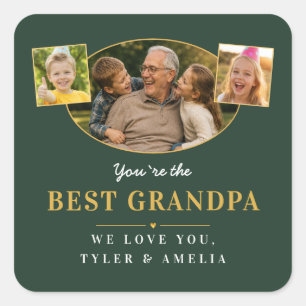 Sticker Carré Meilleur Papy Message de Grand-Père 3 Photo