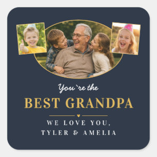 Sticker Carré Meilleur Papy Message de Grand-Père 3 Photo