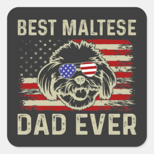 Sticker Carré Meilleur Père Maltais Jamais : Chien Maltais Patri