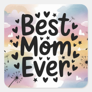 Sticker Carré Meilleure maman colorée Toujours Aquarelle Coeurs