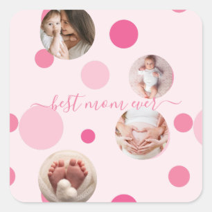 Sticker Carré Meilleure maman de la Fête des Mères Photo pois ro