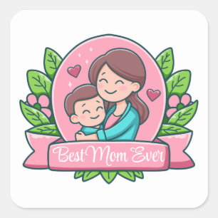 Sticker Carré Meilleure Maman du Monde, Maman et Enfant, Personn