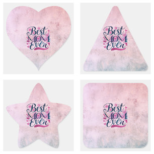 Sticker Carré Meilleure Maman Ever Cœurs Roses Papillons et Flor