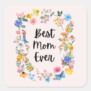 Sticker Carré Meilleure Maman Jamais Joli Fleurs sauvages Boho F
