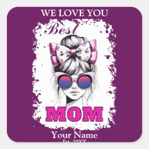 Sticker Carré Meilleure maman Messy Bun Maman Bisexual Drapeau C