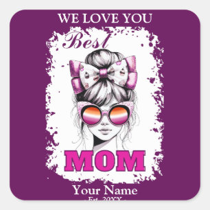 Sticker Carré Meilleure maman Messy Bun Maman Lesbienne Drapeau