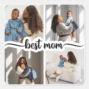 Sticker Carré Meilleure Maman Personnalisée 4 Photo Collage