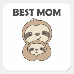 Sticker Carré Meilleure Maman Sloth Maman Avec Enfant Mère Fête 