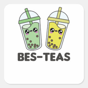 Sticker Carré Meilleurs Thés - Bubble Tea Kawaii Boba Tea Love