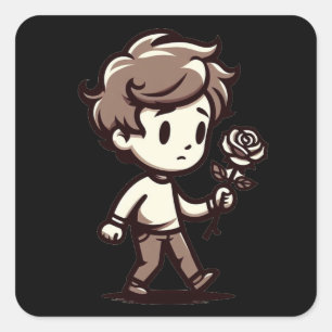 Sticker Carré Melancholy Boy avec Rose