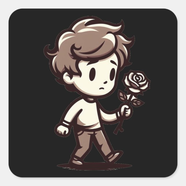 Sticker Carré Melancholy Boy avec Rose (Devant)