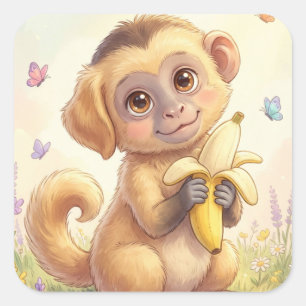 Sticker Carré Mélange de chiot et de singe mignon