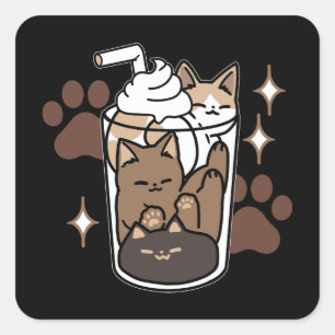 Sticker Carré Mélange Purr-Fect : Conception de café pour le caf