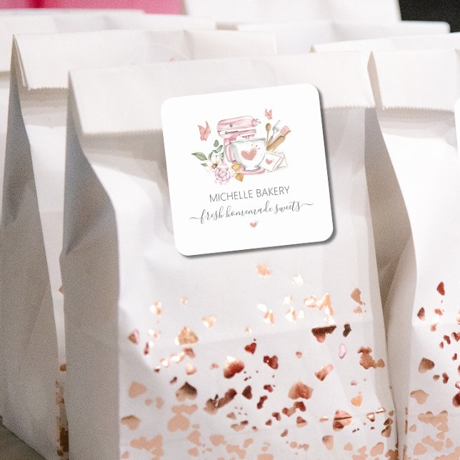 Sticker Carré Mélangeur de stand de boulangerie aquarelle (Créateur téléchargé)