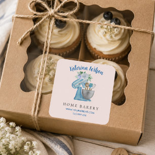 Sticker Carré Mélangeur Fleur Bleue pour Boulangerie Maison