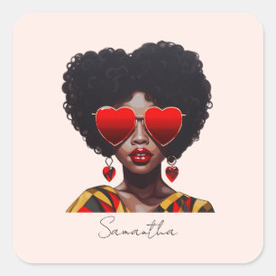 Sticker Carré Melanin Magic : Black Queen Rocking Heart Shades