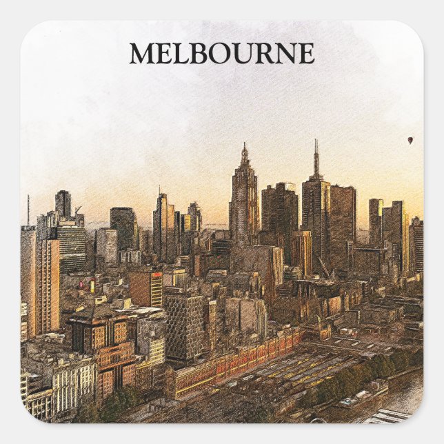 Sticker Carré Melbourne Australie Skyline Landmarks (Devant)