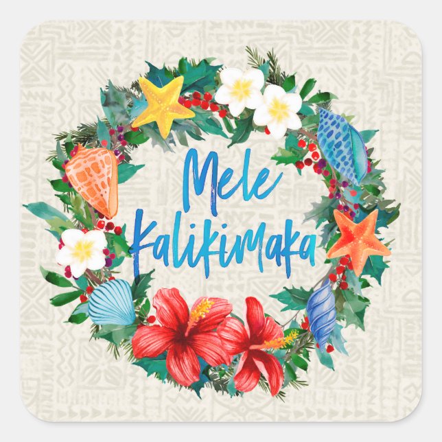 Sticker Carré Mele Kalikimaka Hawaiian Christmas Wreath (Devant)