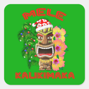 Sticker Carré Mele Kalikimaka le père noël Tiki