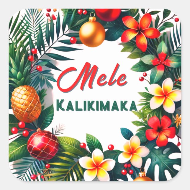 Sticker Carré Mele Kalikimaka -Tropical  Xmas (Devant)