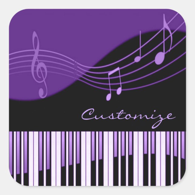 Sticker Carré Mélodie musicale noire et violette (Devant)