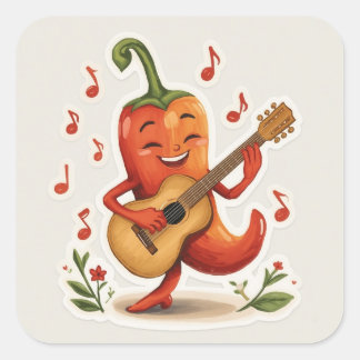 Sticker Carré Mélodies Épicées – Guitare Piment Joyeux