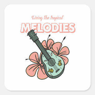 Sticker Carré Mélodies tropicales Ukulele Floral Art