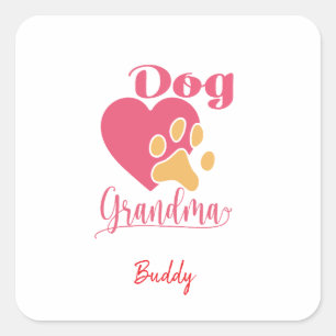 Sticker Carré Mémé Chien Mignon Cœur Rose Empreinte de Patte A