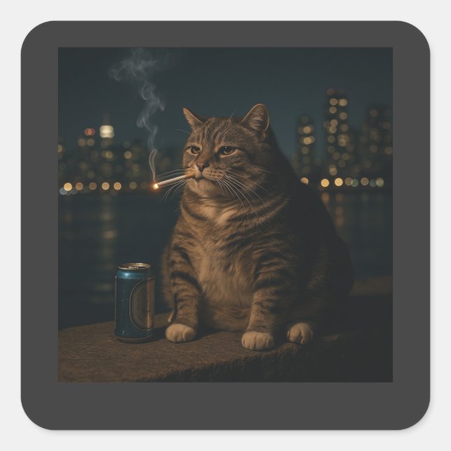 Sticker Carré Mème de chat qui fume drôle Stupid Brainrot  (Devant)