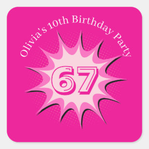 Sticker Carré Mème personnalisé rose 67 