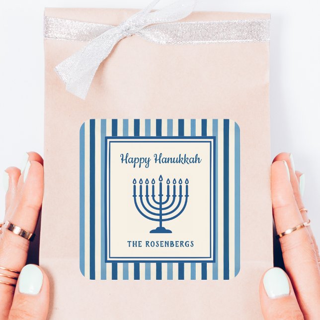 Sticker Carré Menorah de Hanukkah à rayures sur mesure tendance  (Créateur téléchargé)