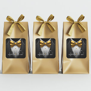 Sticker Carré Mens Black Gold Tuxedo fête d'anniversaire