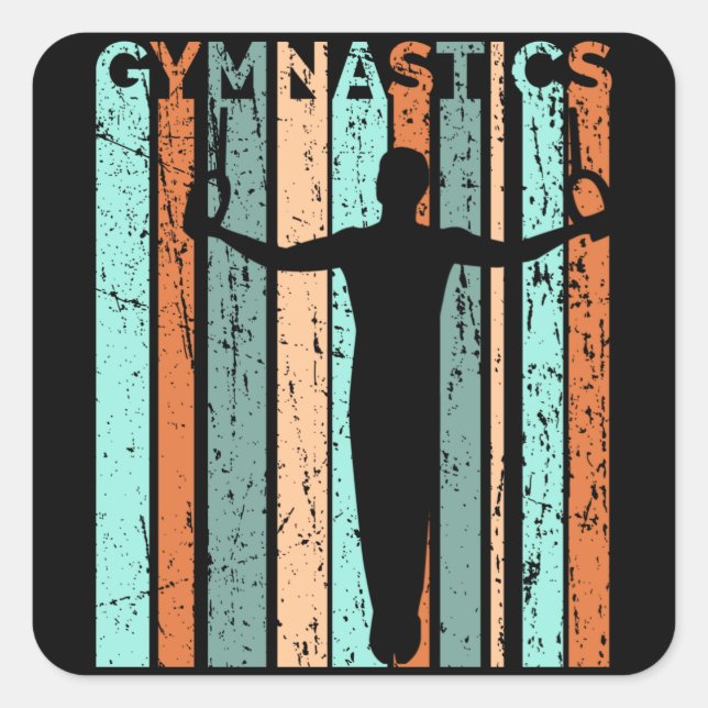 Sticker Carré Mens Gymnastics Retro Distressed Birthday Kids (Devant)