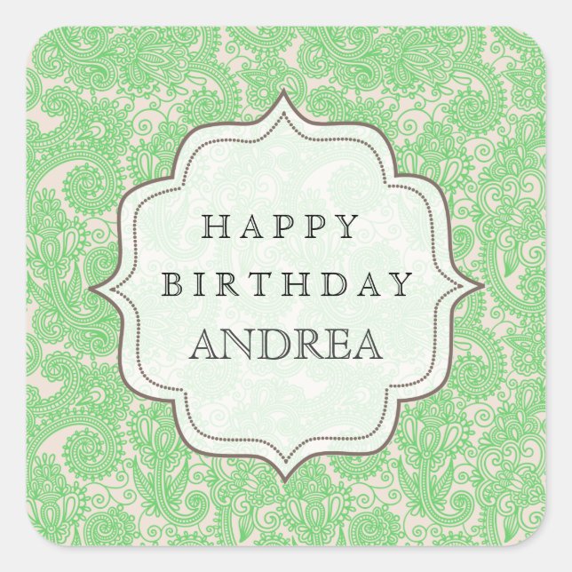 Sticker Carré Menthe verte Anniversaire Dessert Table Cadeau Éti (Devant)