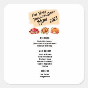 Sticker Carré Menu du dîner Thanksgiving 2023