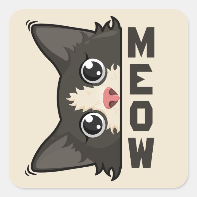 Sticker Carré Meow Funny Tuxedo Cat is watching Pun  (Devant)