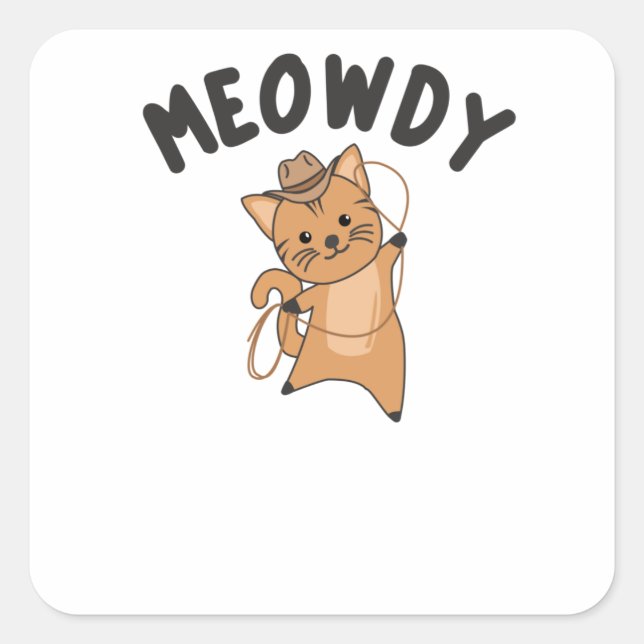 Sticker Carré Meowdy Howdy Cat Cowboy Avec Lasso Cute Cats (Devant)