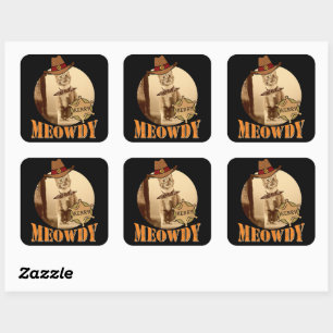 Sticker Carré Meowdy Texan Cat Cowboy Sheriff Personnalisé