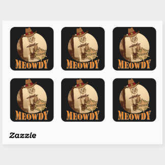 Sticker Carré Meowdy Texan Cat Cowboy Sheriff Personnalisé