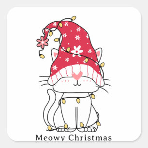 Sticker Carré Meowny Noël drôle mignon chat de Noël